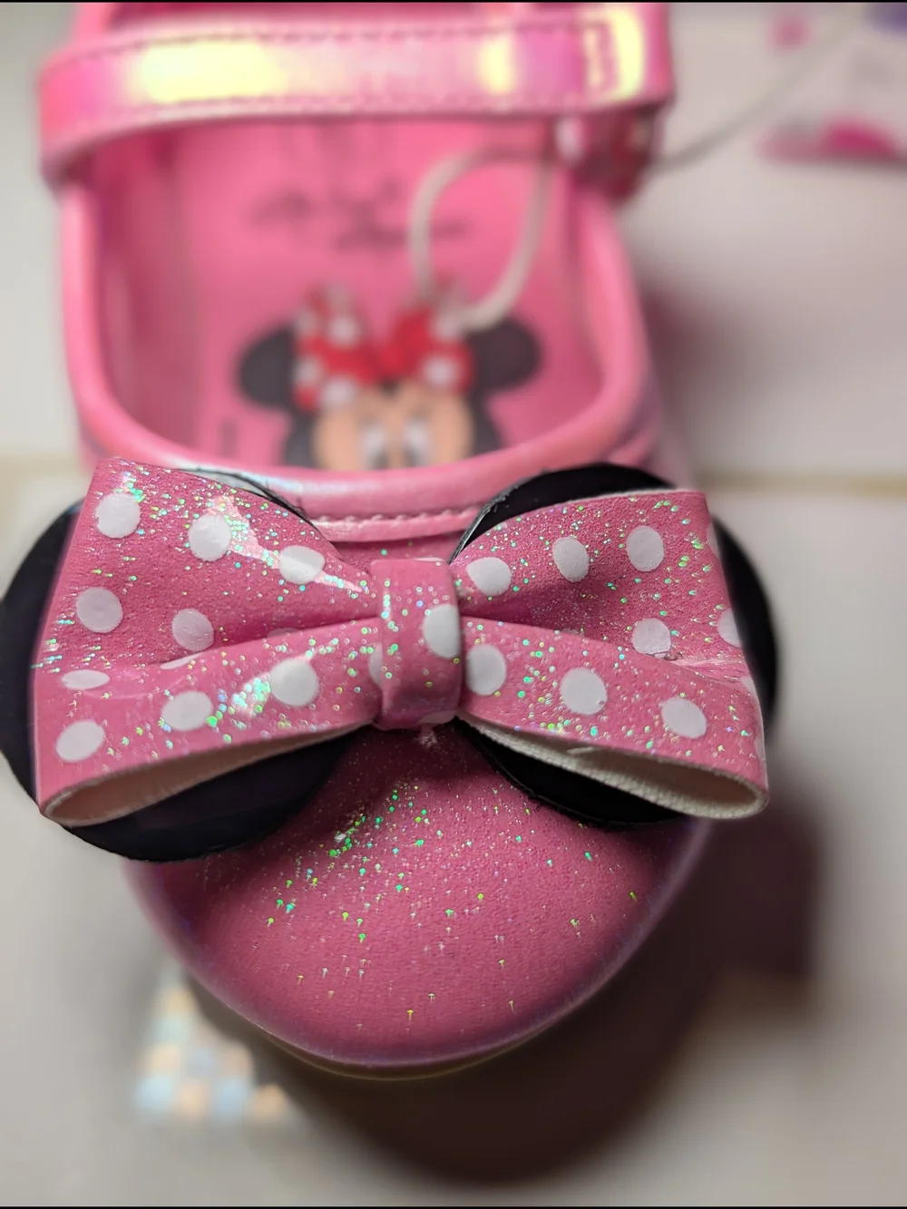 Disney Minnie Mouse Pink Glitter Bow Mary Jane Shoes